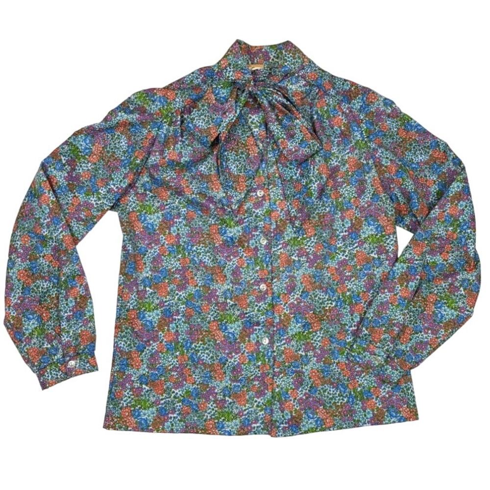 Vintage Floral Tie Neck Blouse